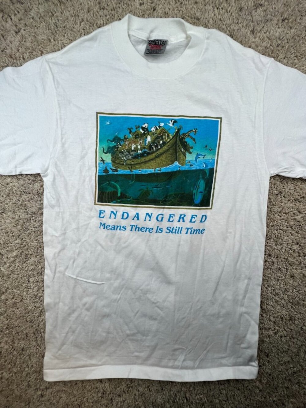 Oneita Power T Cotton White Med USA Endangered Means There’s Still Time